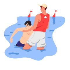 A lifeguard saving a man