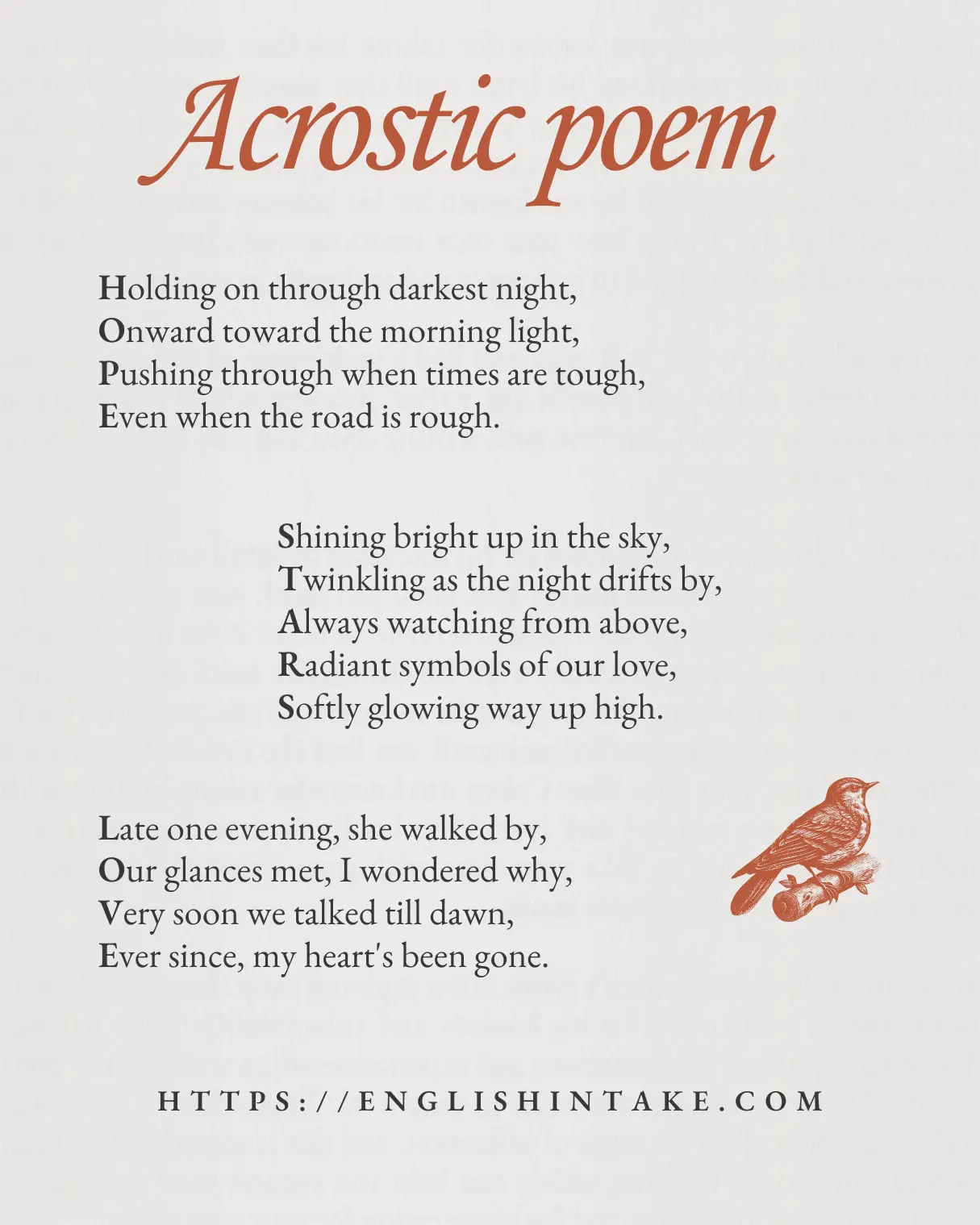 Acrostic poem - hope, love, and nature