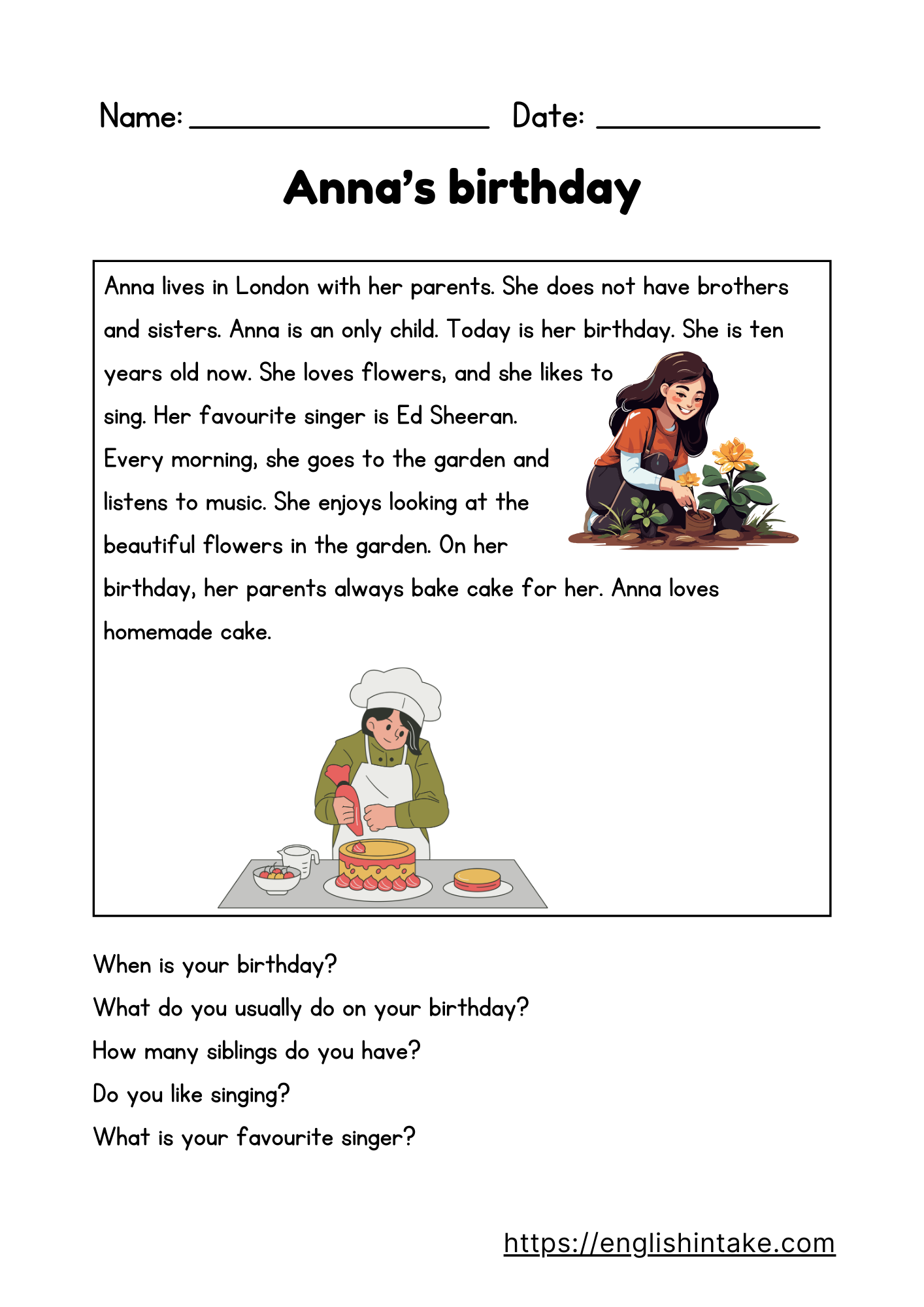 Reading practice for beginners: Anna's birthday