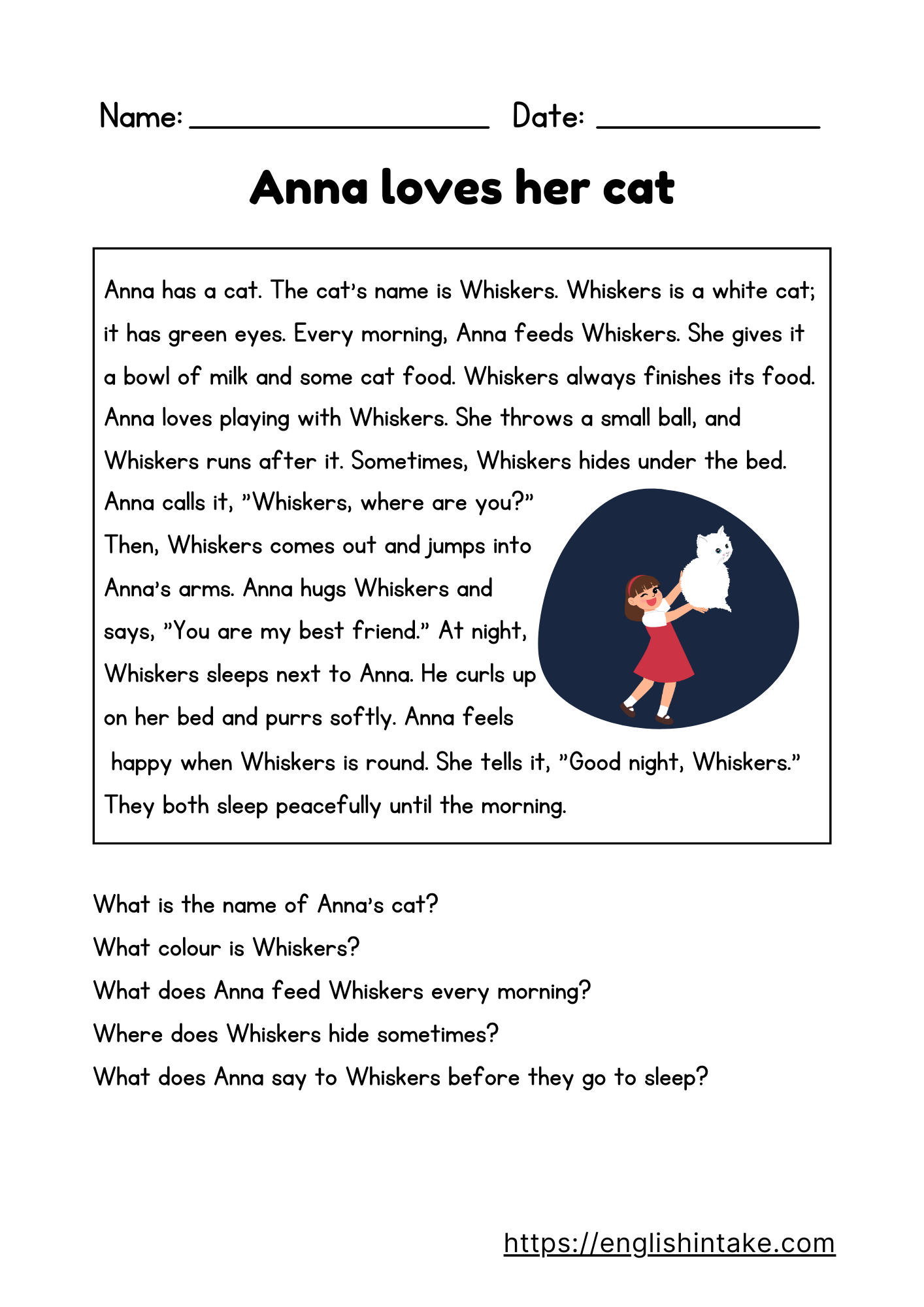 A short story about Anna and her cat, suitable for English learners at the elementary level.