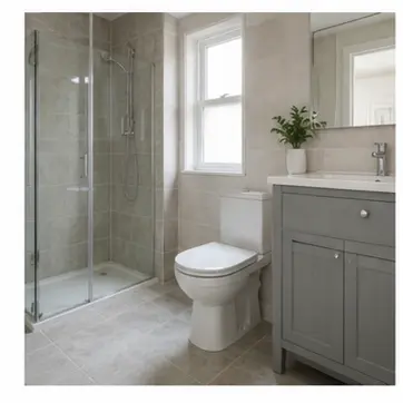 A bathroom for English home vocabulary learners.
