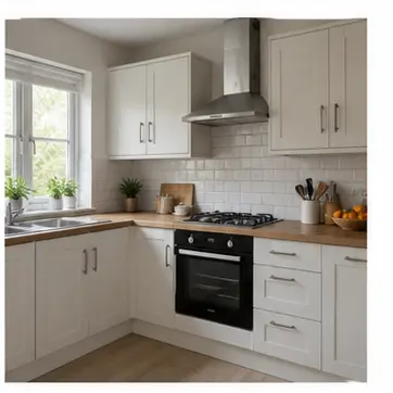 A kitchen for English home vocabulary learners.