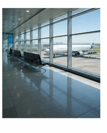 An airport terminal for English transport vocabulary learners.