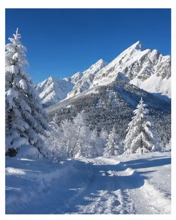 A cold snowy mountain scene for English weather vocabulary learners.