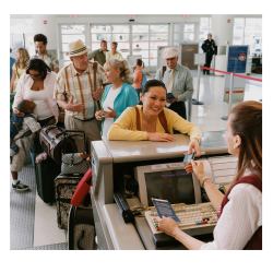  A couple doing check in at the airport