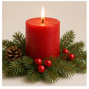 A red Christmas candle for English vocabulary learners.