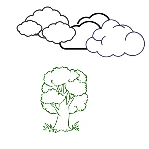 A cloudy sky and a green tree.