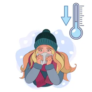 Cold weather A girl in cold weather wearing a scarf and holding a tissue to her mouth