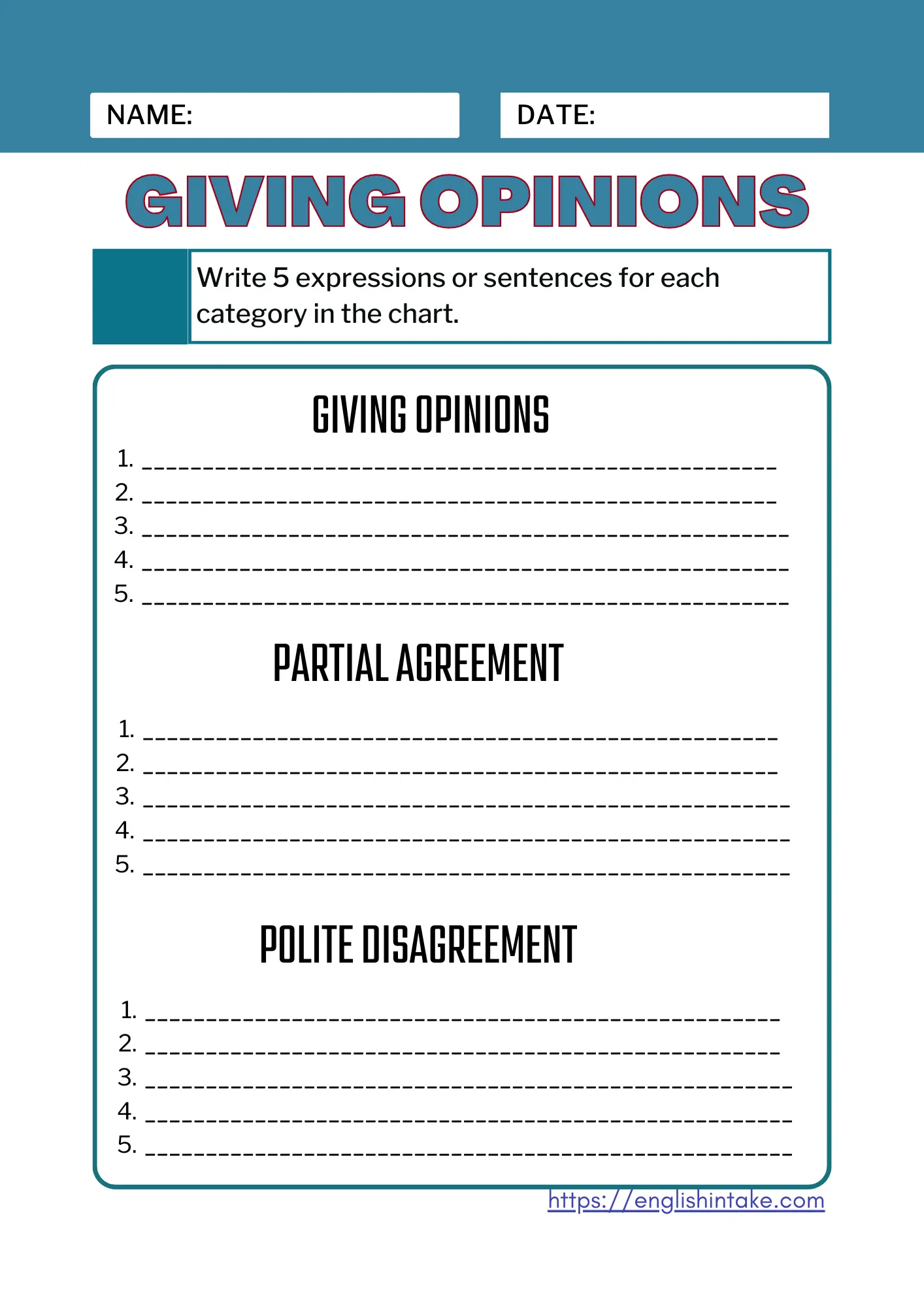 Giving opinions exercises with a PDF worksheet and answer keys