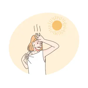 A hot day A woman sweating on a hot day, wearing a white short-sleeved T-shirt