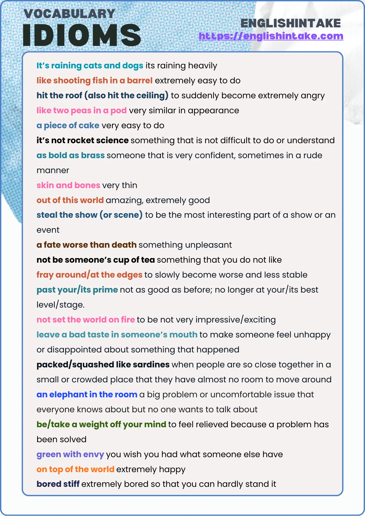 Idioms examples Idioms examples with simple explanation to boost your English vocabulary