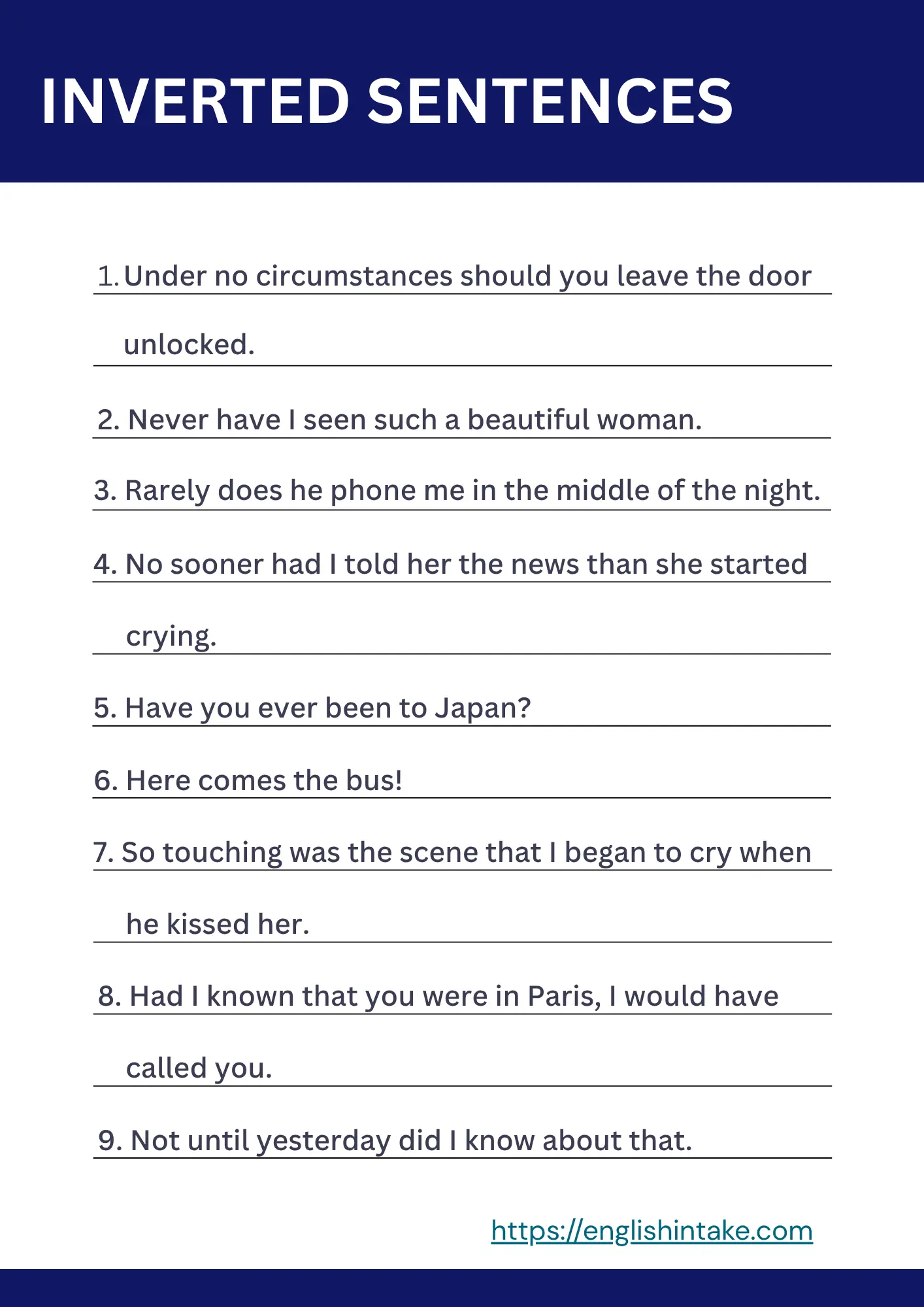 Inverted sentences 9 examples of inverted sentences in English