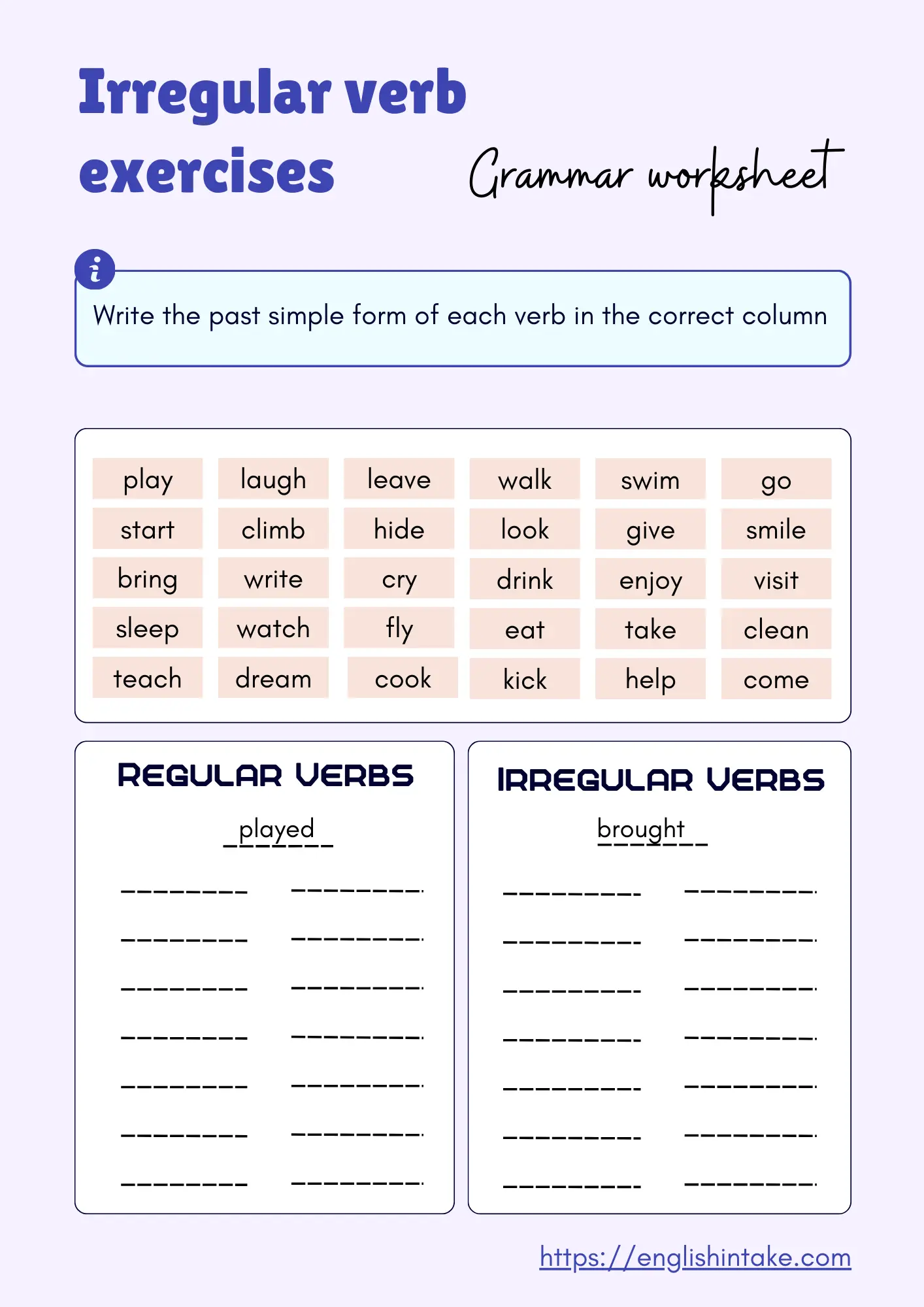 Irregular verb exercises Printable irregular verb exercises ESL students