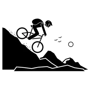 Silhouette of a man mountain biking on a rocky trail at sunset