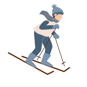 A man skiing in the mountains wearing gloves, boots, scarves, and winter jackets