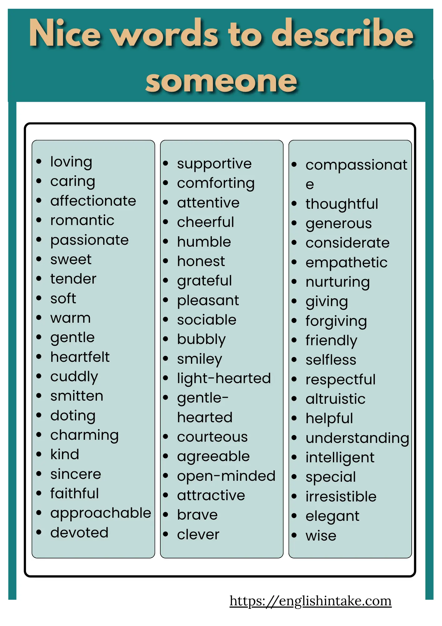 Nice words to describe someone List of 58 positive adjectives and nice words to describe someone.