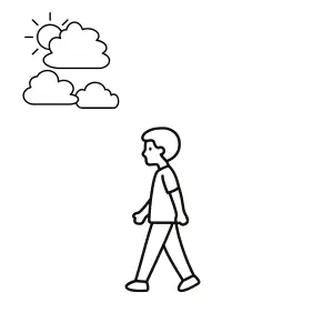 Partly cloudy sky A man walking on a cloudy day