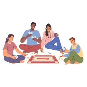 People playing board games at home