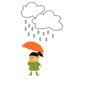 Rainy weather A girl holding an orange umbrella under a rainy day