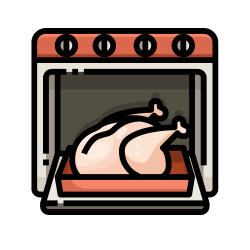 Roast chicken in an oven