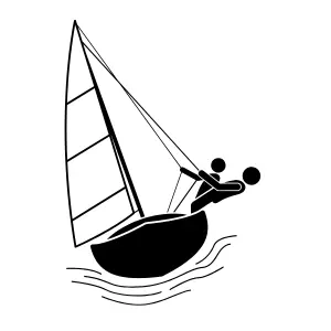 Silhouette of two men and a child sailing a sailboat