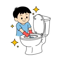 Scrubbing the toilet