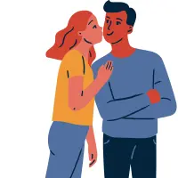 A woman kissing her boyfriend