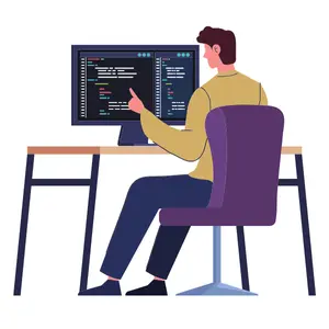 A software developer working on a computer and writing code