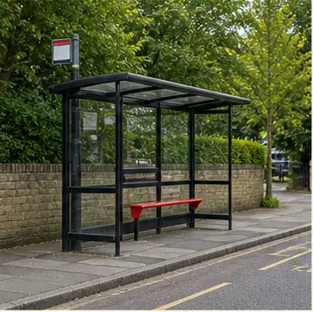 A realistic vocabulary image showing a bus stop shelter.