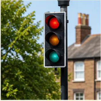 A realistic vocabulary image showing traffic lights.