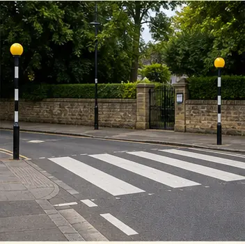 A realistic vocabulary image showing a zebra crossing on a road.