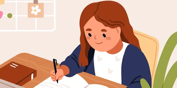 A student sitting on a table and doing a grammar exercise