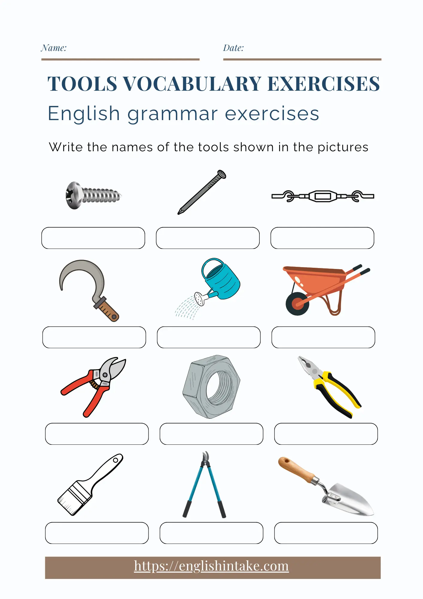 Tools vocabulary worksheet - basic English exercises