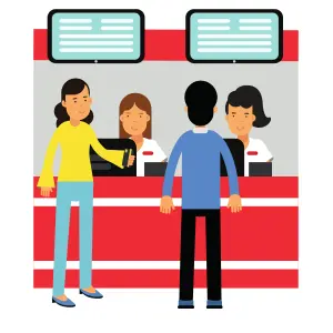 Ticket buying conversation People buying tickets at a train station