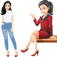 Two girls wearing red shoes.