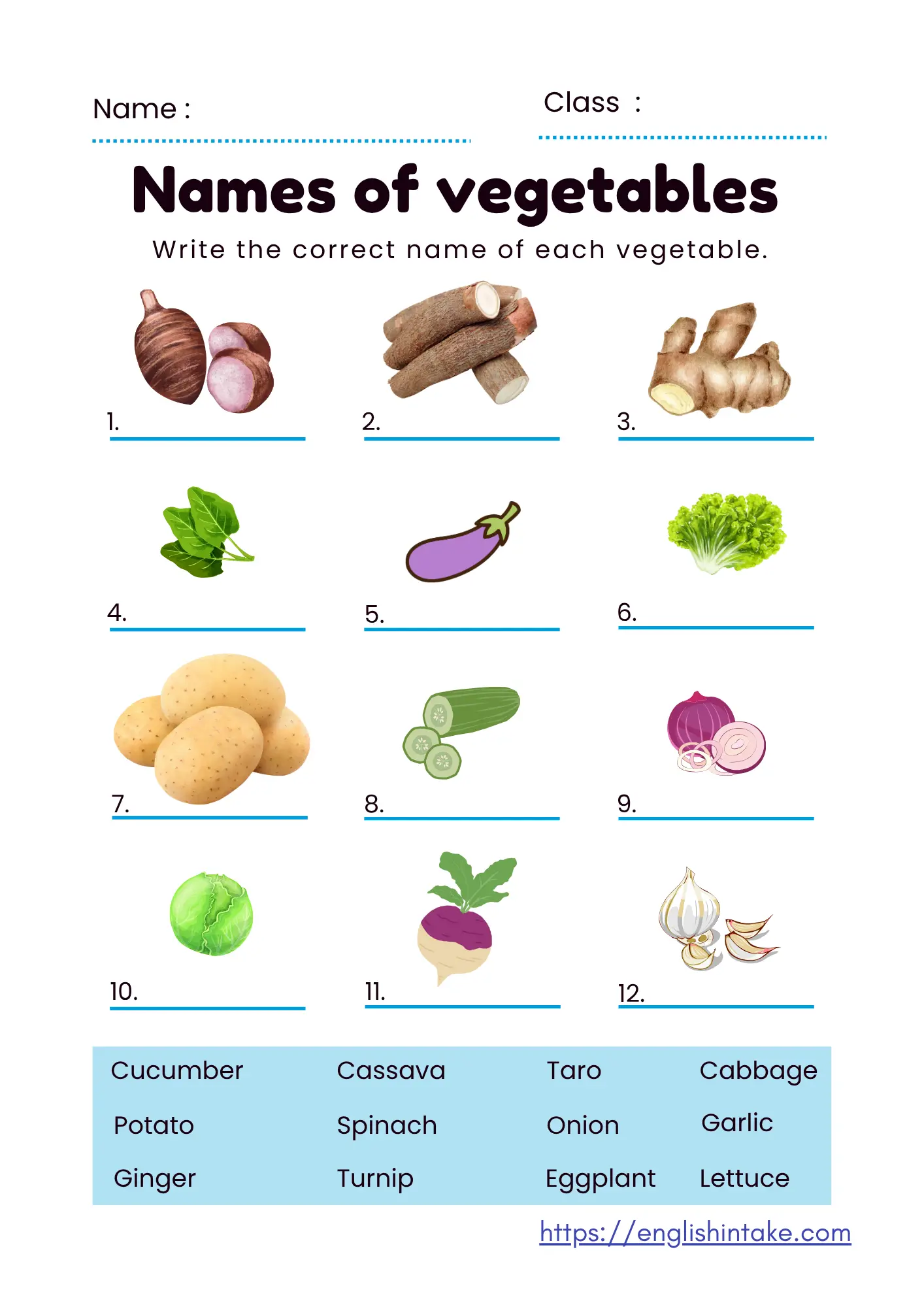 Vegetables worksheet Vegetables worksheet with 12 pictures to name