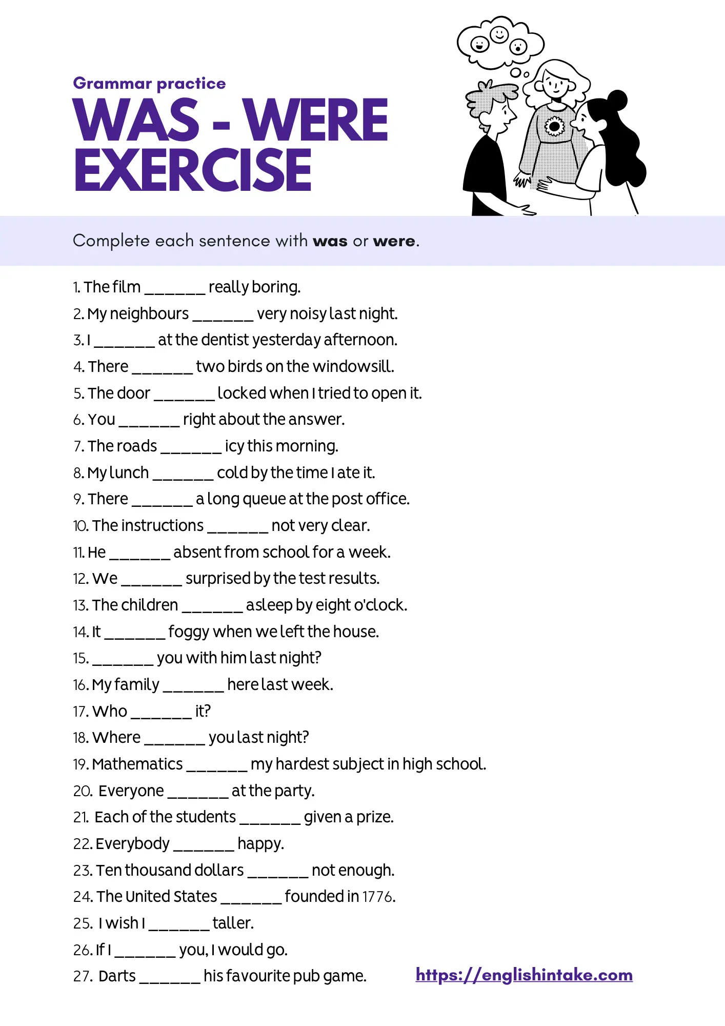 Was were exercises with 27 sentences to complete