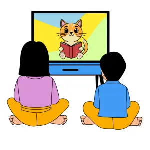 A girl and a boy watching TV