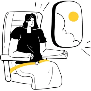 Plane's window seat A girl sitting in a plane by the window