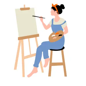 A girl sitting on a chair and painting a landscape